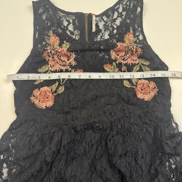 Free People Black Whimsygoth Embroidered Babydoll Dress High Low Hem Size Small - Picture 15 of 16